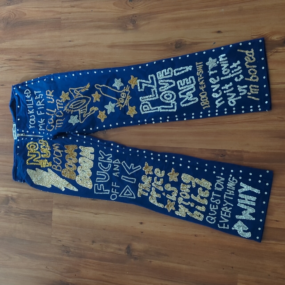 Hand sequined stretchy bell bottoms